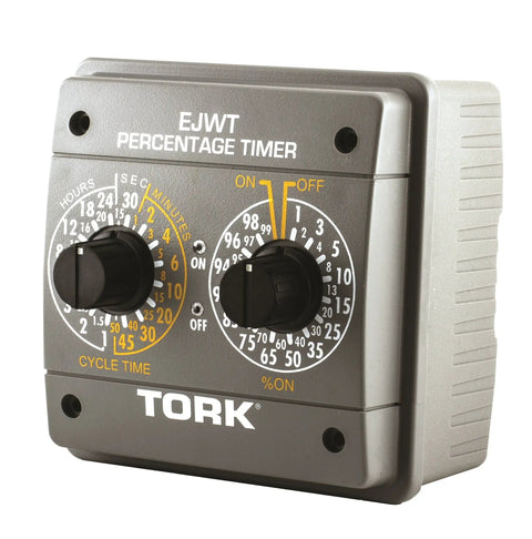 EJWT Tork Percentage Timer Switch For 120 To 240 VAC Input, SPDT Output, featuring dual dial controls for industrial timing automation.