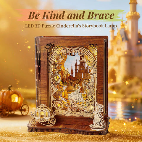 Cinderella LED 3D Puzzle Night Light DIY Storybook Lamp Wooden Puzzle Gift For Adults Magical Carriage And Glass Slipper Fairy Tale Decor For Home Cozy Nighttime Ambiance Desk Or Shelf Accent
