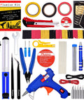 Complete Handy All In One Soldering Kit with 60W Adjustable Iron, Glue Gun, Five Tips, Desoldering Pump, US Plug for Repairs
