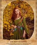Image of a model showcasing the Rad Renaissance Belt Kit with medieval waist strap, leather pouch, and bow outdoors.