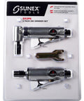 Two Pack Die Grinder Set with One Quarter Inch Straight and Angled Grinders for Metalworking in packaging