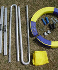 Pro Grade Durable Dog Agility Tire Jump With Non Rust Aluminum Frame components on grass for easy assembly and outdoor use