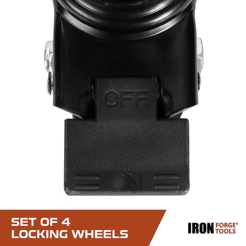 Close-up of lever on Beefy Locking Caster Wheels Set Of Four For Boltless Shelving Racks 3 Inch 1360 Lb Total Capacity