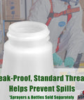 Heavy Duty Chemical Resistant Spray Bottles, 32 Oz Four Pack With Clear Measuring Etchings, Zero Leak Design for safe chemical handling.