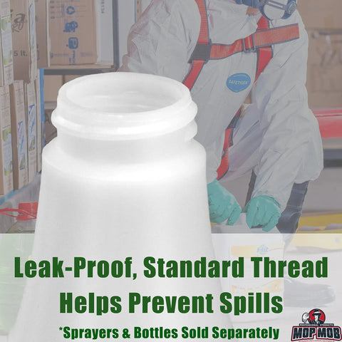 Heavy Duty Chemical Resistant Spray Bottles, 32 Oz Four Pack With Clear Measuring Etchings, Zero Leak Design for safe chemical handling.