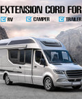 RV parked in mountains, highlighting use of 36 Foot 50 Amp RV Extension Cord With 14 50P Plug And 14 50R Receptacle, Outdoor STW Cable.