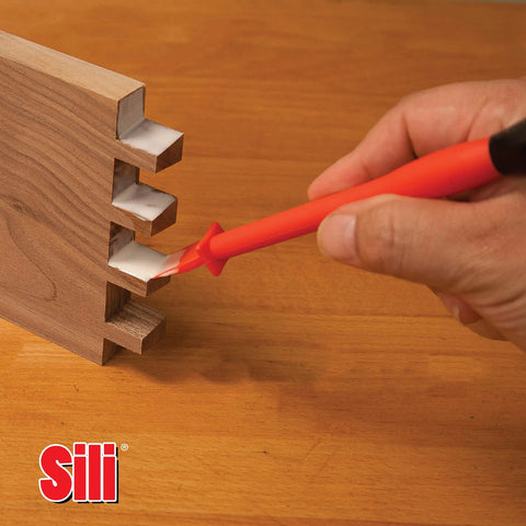 Silicone Glue Brush With One Inch Tip For Woodworking And Crafts, Easy Clean Up And No Mess Glue Application in use on wood joinery