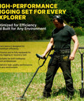 Person using Carbon Steel Metal Detecting Shovel Set With Spade And Hand Digging Tool Pouch Bag Lightweight Durable Treasure Hunting Gear For Detecting Gold Relics And Hidden Treasure