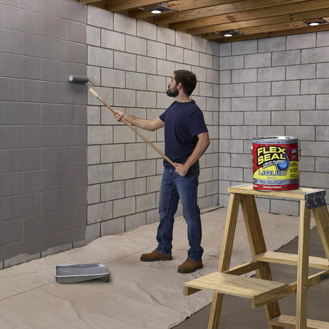 Man applying Liquid Rubber Coating Sealant For Roofs And More, Waterproof, Flexible, Breathable, And UV Resistant, Easy To Brush Roll or Pour.