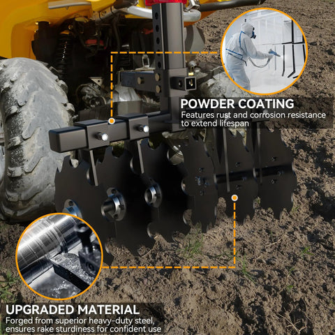 28 Inch Tractor Disc Plow Harrow With 2 Inch Receiver for ATV, powder-coated black steel for soil leveling and cultivation