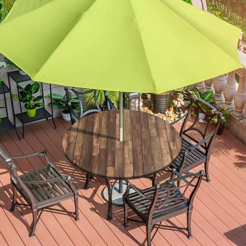 Round Outdoor Tablecloth With Umbrella Hole And Zippered Fitted Elastic Edge Wood Grain Look For Picnic Party And Patio Fits 44 To 48 Inch