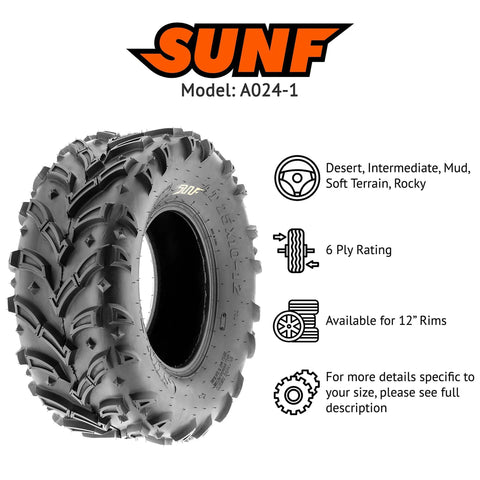 A024 25x10-12 ATV UTV Mud Trail Tire 6 Ply Heavy Duty All Terrain Grip For Mud Sand And Rocks On 12 Inch Rims overview