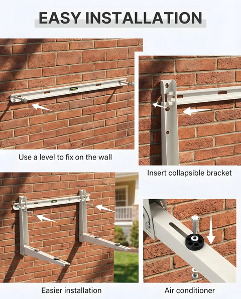 Easy installation of Beefed Up Mini Split Wall Mount Bracket For Outdoor Use With 400 lb Load Capacity on brick wall