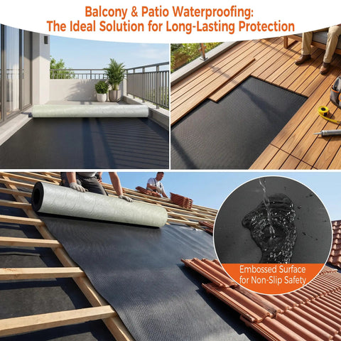 Heavy Duty 50mil EPDM Rubber Roof Membrane Peel And Seal Underlayment Roll for Flat Roofs, 16.5ft by 40in with textured grip coating.