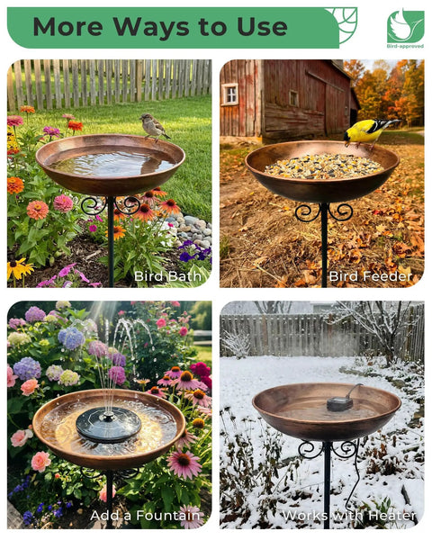 Durable Metal Bird Bath With Stake, 10 Inch Diameter Bowl, 0.4 Gallon Capacity, Outdoor Garden Yard Lawn Decor, easy setup