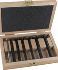 Pro Level German Steel Forstner Bit Set includes seven workhorse grade drill bits in a wooden box with foam lining.