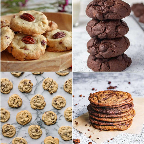 Assorted cookies on a 18x14 inch aluminum cookie sheet showcasing even heating by Extra Thick 18 By 14 Inch Aluminum Cookie Sheet With Hanging Hole Large Flat Baking Pan 2.7mm Thick Pro Grade Hundred Percent Recycled Aluminum Half Sheet For Even Heating Natural Aluminum Collection.