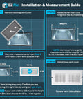Installation guide for Two Way Air Vent Cover For 10 By 4 Inch Duct Opening showing steps to measure and install on wall or ceiling.