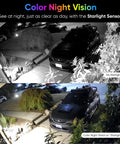 Comparison of two images showing a driveway with Color Night Vision Wired 1080p Indoor And Outdoor Security Camera with Starlight Sensor