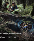 Family using Solid Remote ID Module For Drones Featuring Built In GPS Tracker in forest, showcasing portable drone GPS tracking system.