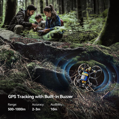 Family using Solid Remote ID Module For Drones Featuring Built In GPS Tracker in forest, showcasing portable drone GPS tracking system.