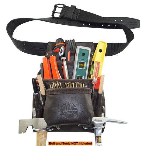 Oil Tanned Leather 10 Pocket Tool Pouch Built Tough For Builders, Electricians, Plumbers, Framers With Large Main Pocket