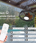 All Weather Outdoor Ceiling Fan With Light For Gazebos And Patios, 23.6 Inch Ultra Quiet DC Motor, Black Caged Design