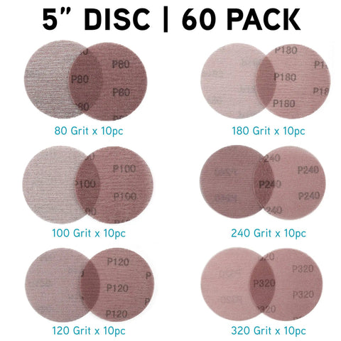 5 Inch Mesh Sanding Discs Set With 60 Pcs Grit 60 80 100 120 180 240 320 For Car And Woodworking Dustless Hook And Loop Random Orbital Sander Paper Wet Or Dry Use Long Lasting Aluminum Oxide Abrasives