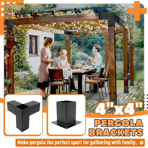 DIY Outdoor Pergola Brackets Kit With 3-Way Right Angle Corner And Base Brackets Actual 3.9 x 3.9 Inch For 4x4 Wood Posts Elevated Wood Stand Kit For Easy Outdoor Pergola Projects