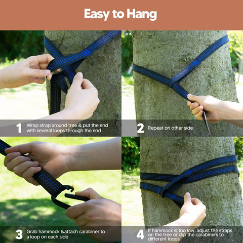 Step-by-step guide to setup Ultralight Camping Hammock For Hiking And Travel, Durable Outdoor Hammock In Orange with straps