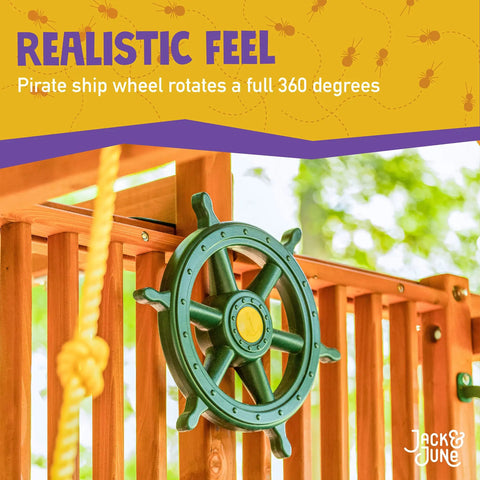 Captain Ship Wheel Swing Set Accessory With 20 Inch 360 Degree Rotating Wheel on Wooden Playset