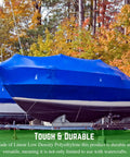 Polyethylene Shrink Wrap Roll 7 Mil Thick 14 Foot By 125 Foot Blue Marine Grade Film covering boats for winter storage.