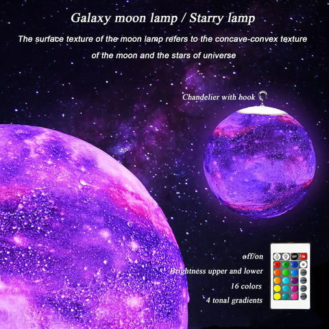 7.9 Inch Large Moon Lamp With Galaxy Starry Surface, 16 Color Modes, Remote Control, Night Light for Bedrooms