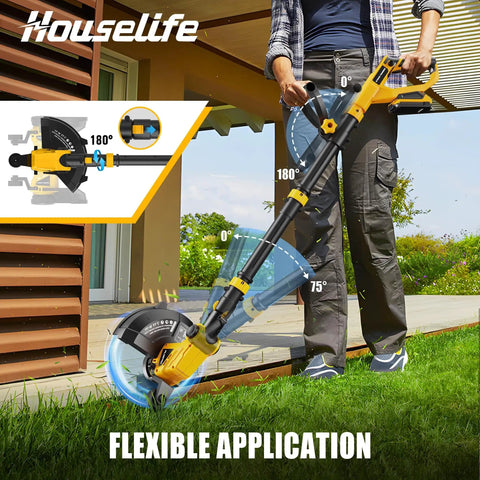 Person using 3 In 1 Cordless String Trimmer Tool Only, 12 Inch Auto Feed Weed Eater, Lightweight Electric Weed Wacker And Edger For Lawn And Garden, Compatible With 20V Max Batteries, Battery Not Included, Ideal For Yard Work next to a house.