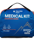 Mountain Series Explorer Outdoor Expedition Grade Emergency First Aid Kit blue bag with handle and printed details for four adventurers