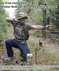 Hunter using 2 Pack Ground Bow Holder Set For Hunting Practice Ready To Go Ground Stake Bow Stand With Rubber Coated Build outdoors