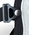 Close-up of non marring knee pads with heavy duty foam padding and black strap detail for sub floor underlayment and tile use
