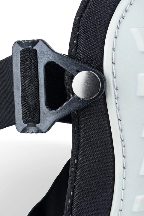 Close-up of non marring knee pads with heavy duty foam padding and black strap detail for sub floor underlayment and tile use