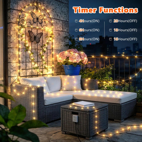 Camping String Lights 33Ft Long With 100 LEDs Rechargeable Outdoor Lights Waterproof USB Powered for patio with timer functions