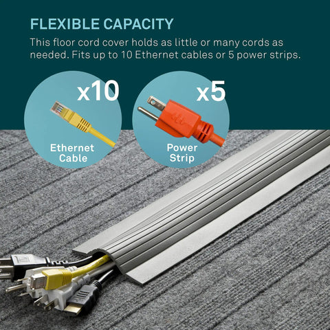 10 Foot Low Profile Cable Blanket Cord Cover And Protector For Floors Gray Ultra Slim Shield with cables on carpet