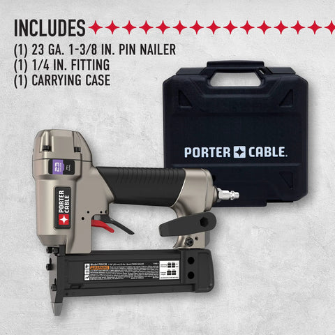23 Gauge Pin Nailer 1-3-8in for Trim and Finish Work, Refurbished with carrying case and 1/4 in. fitting