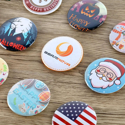 Colorful custom badges made with DIY 58mm Button Maker Machine Kit With 1000 Button Blanks And Circle Cutter Included For Custom Badges