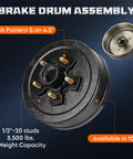 Brake drum assembly, front view, 10in diameter, 5 on 4.5in bolt circle, 3,500 lb capacity for Dexter RV brakes