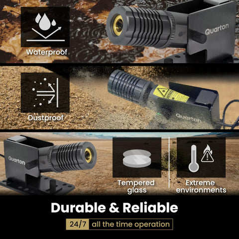 ML 400 Green Line Laser Level For Outdoor Projects With Direct Sunlight Visibility shown in waterproof and dustproof tests