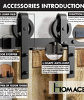 Black Rustic Bypass Sliding Barn Door Hardware Kit for Double Doors 6 Ft Flat Track With Spoke Wheel Rollers Easy Install