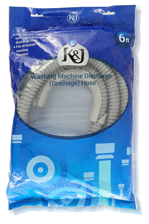 Six Foot Heavy Duty Washing Machine Drain Hose With Clamp For Universal Fit Up To One And One Quarter Inch Outlets package
