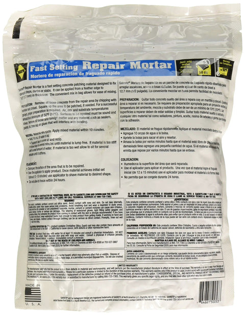 Fast Setting Repair Mortar For Chimneys And Walls No Tools Required Quick Set Durable Patch 3 Lb packaging back view