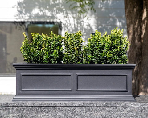 Brixton Window Box Plastic Planter For Outdoors, Large Rectangular Planter For Balcony And Windowsill, Crack Resistant, with plants