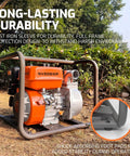 Gas Powered 2 Inch Semi Trash Pump With 212cc 4 Cycle Engine shown outdoors with full frame and protective cast iron sleeve.