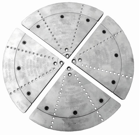 Beefy 12 Inch Cole Jaws With Extenders To 15 Inch And HD Workholding Kit For Large Bowl Turning On 16 Inch Swing Lathes" alt="Beefy 12 Inch Cole Jaws displayed open, showcasing metal construction with visible screw holes, ready for large bowl turning on 16 inch swing lathes.
